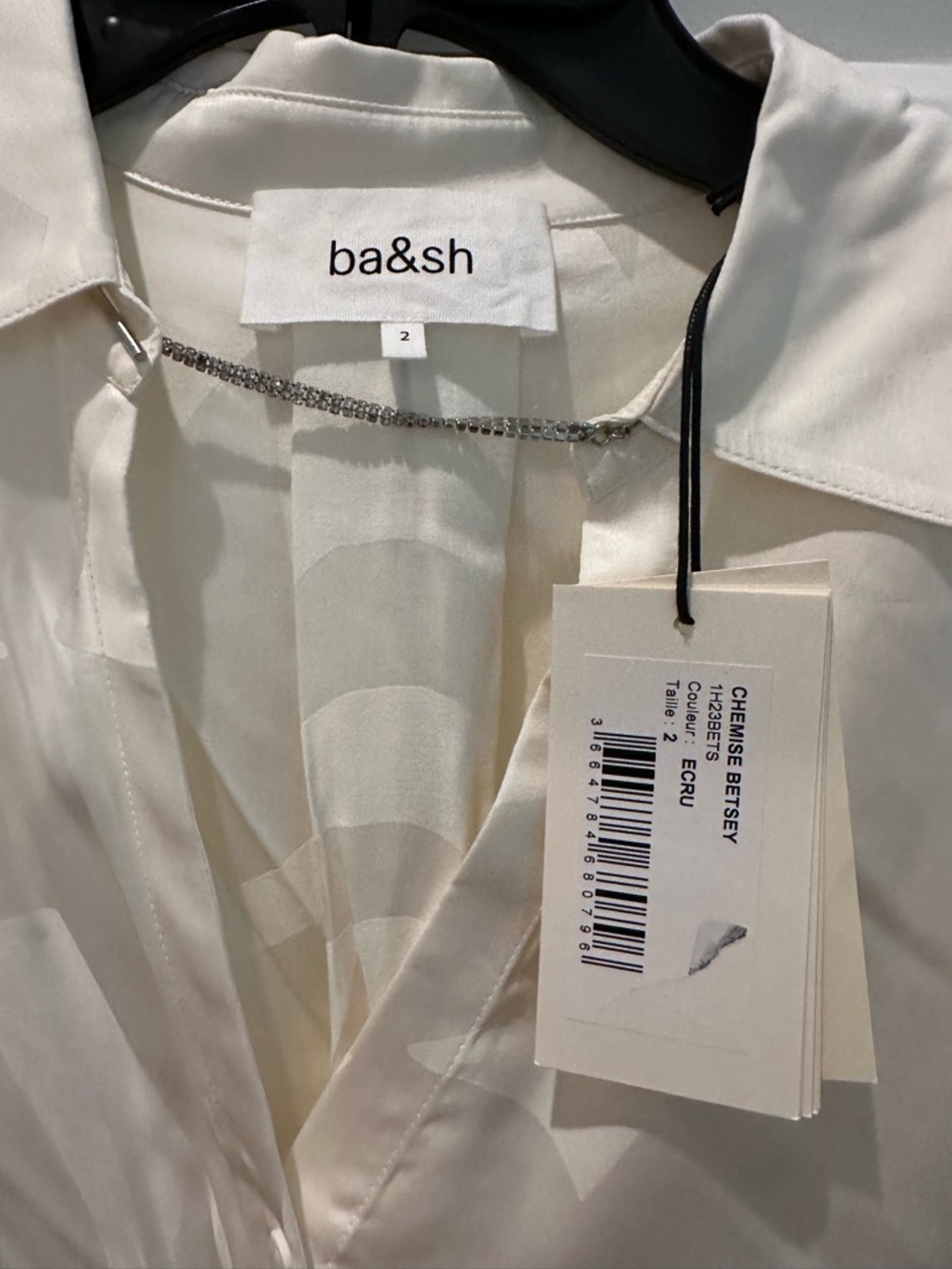 NWT ba&sh Chemise Betsy - cream button down w/ crystal collar chain - Medium - Picture 9 of 12